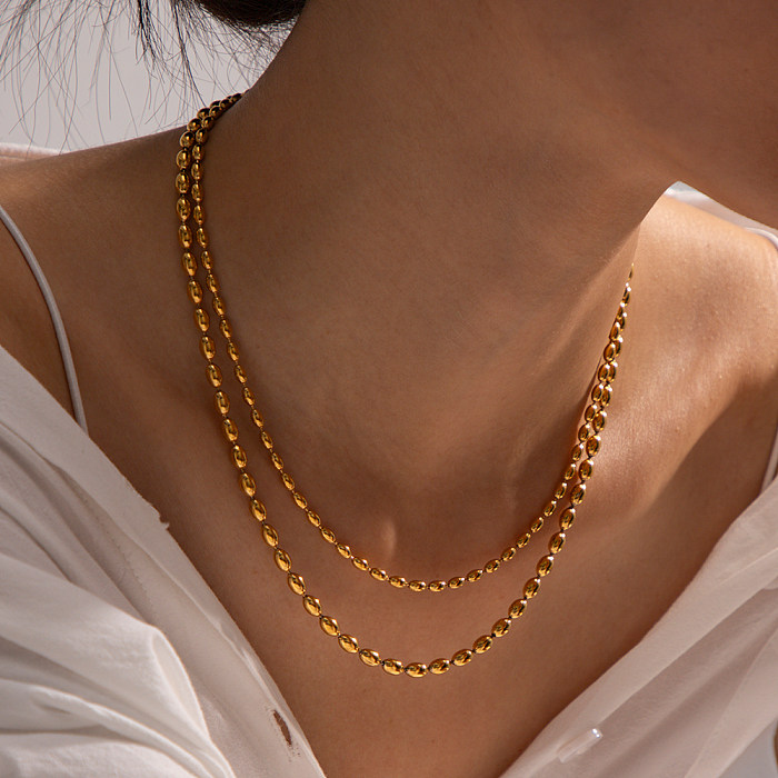 Collares de doble capa chapados en oro de 18 quilates con revestimiento de acero inoxidable de color sólido estilo IG