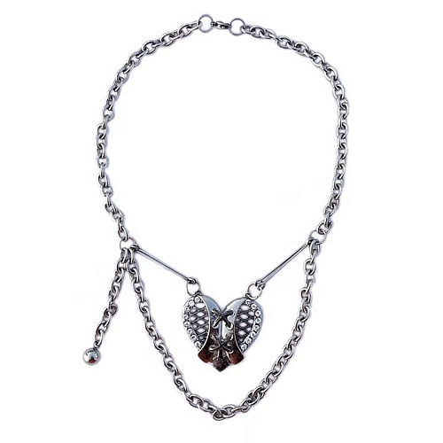 Modische herzförmige Halskette mit Zirkon-Anhänger aus Edelstahl mit Inlay, 1 Stück