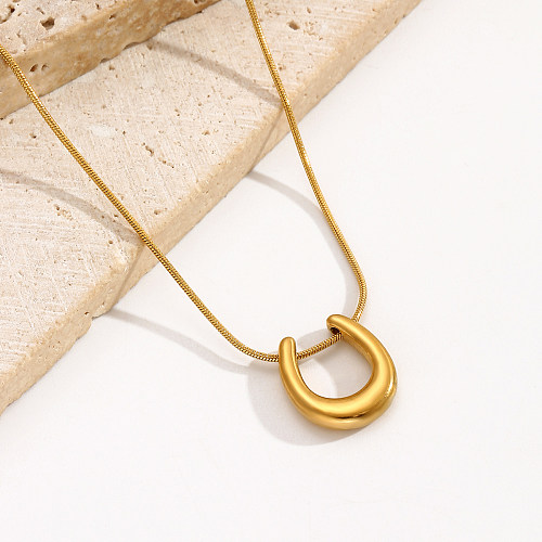 Estilo simples estilo coreano em forma de U aço inoxidável polimento chapeamento colar banhado a ouro 18K