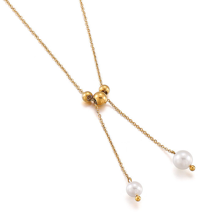 Mode Edelstahl Gold Kette Shell Perle Stahl Kugel Quaste weibliche Halskette