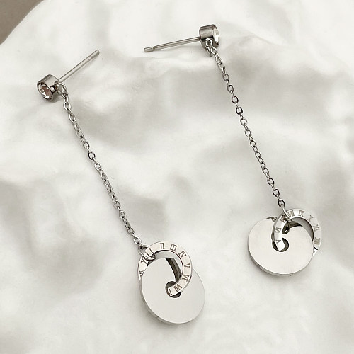 1 Pair Simple Style Round Plating Stainless Steel  Drop Earrings