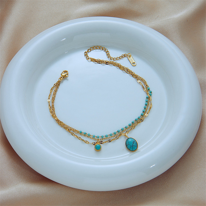 Bracelets ovales rétro en acier titane avec incrustation de couches turquoise 1 pièce