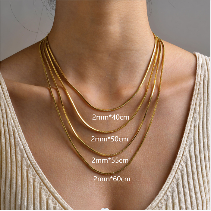 Classic Style Solid Color Stainless Steel  Plating 18K Gold Plated Necklace