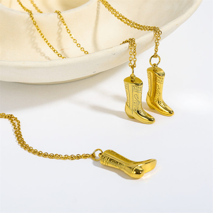 Botas retrô estilo formal estilo romano com revestimento de aço inoxidável colar com pingente banhado a ouro 18K