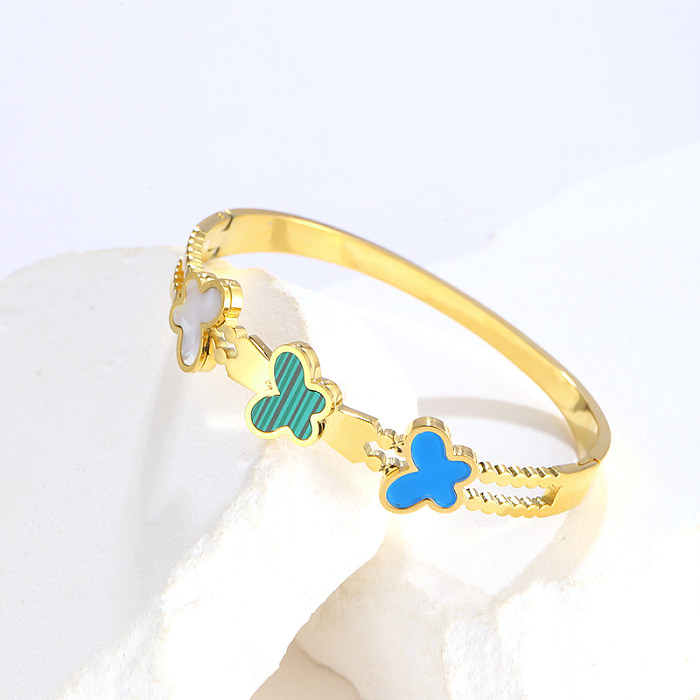 Simple Style Commute Butterfly Stainless Steel Inlay Artificial Gemstones Bangle