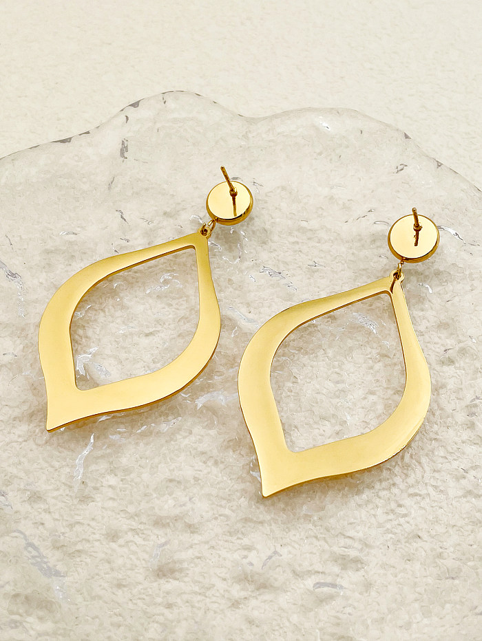 1 Paar schlichte, geometrische Überzug-Inlay-Ohrringe aus Edelstahl mit künstlichen Edelsteinen und vergoldeten Ohrhängern