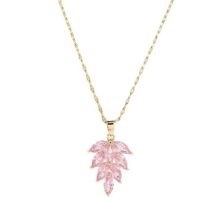 Simple Style Flower Stainless Steel Inlay Zircon Pendant Necklace