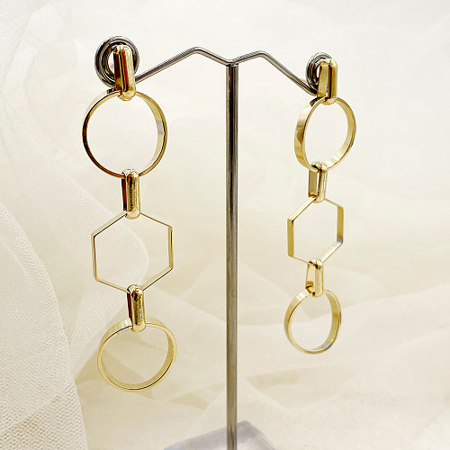 1 paire de boucles d'oreilles pendantes en acier inoxydable plaqué or, couleur unie, pour trajet