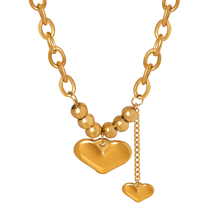 Colar com pingente banhado a ouro 18K em formato de coração de férias casuais em aço inoxidável