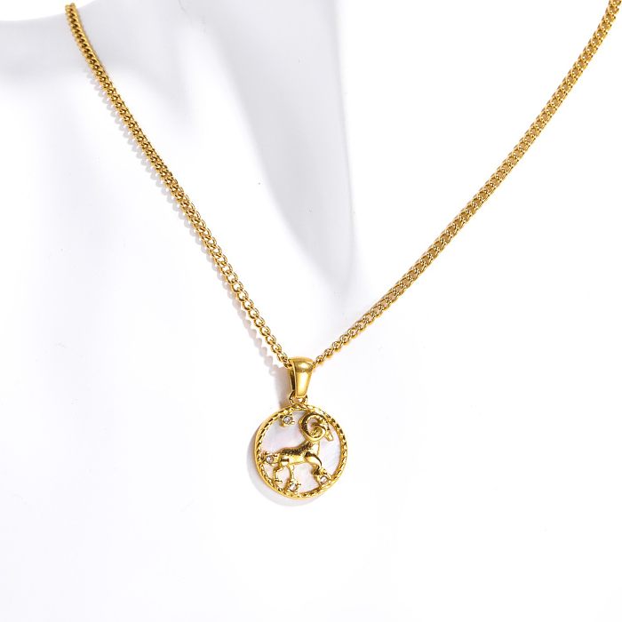 Casual Simple Style Constellation Stainless Steel Plating Inlay Shell 18K Gold Plated Pendant Necklace