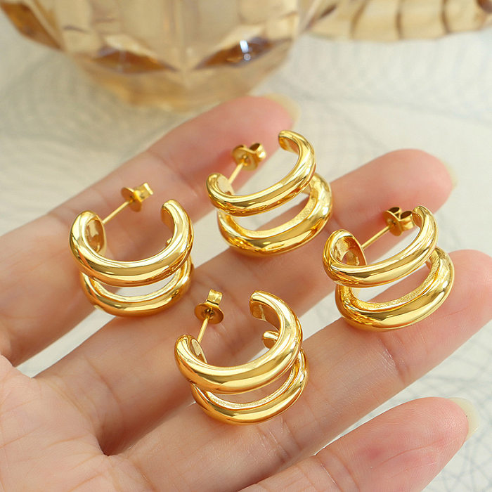 Fashion C Shape Stainless Steel Plating Earrings 1 Pair