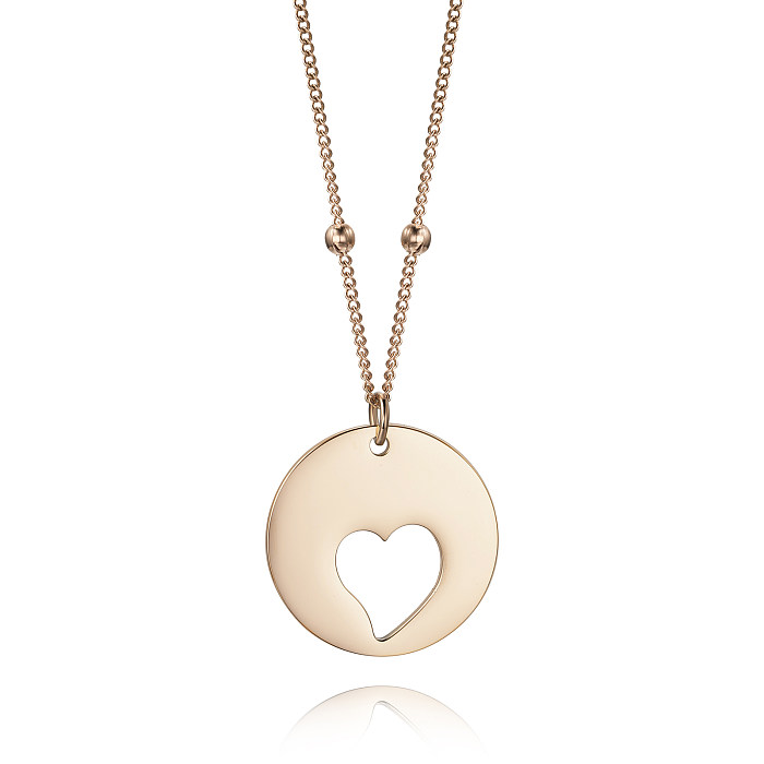 Romantic Simple Style Round Heart Shape Stainless Steel  Plating Hollow Out Rose Gold Plated Necklace Pendant
