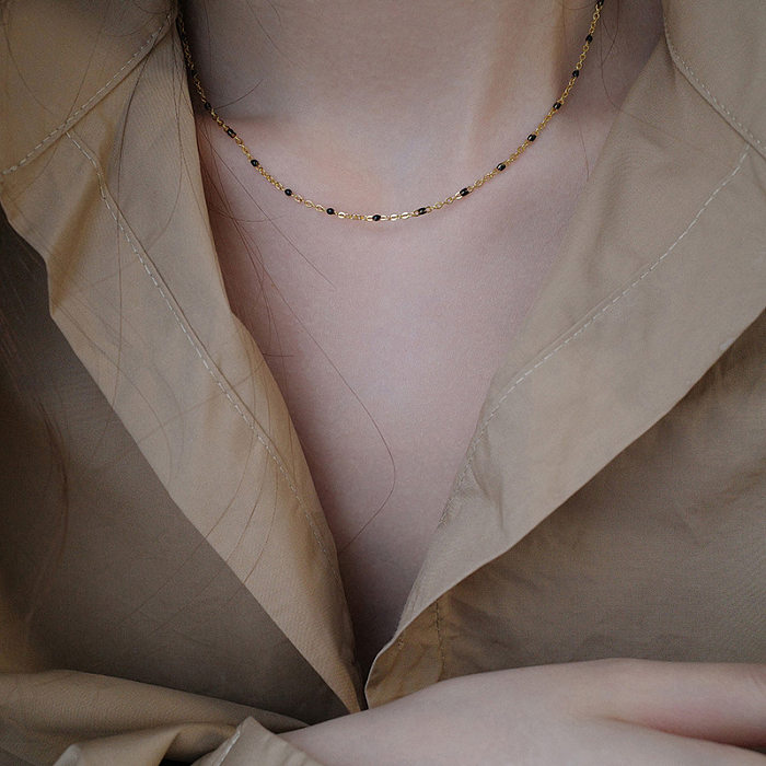 Geometrische Retro-Emaille-Halskette aus Edelstahl, 1 Stück