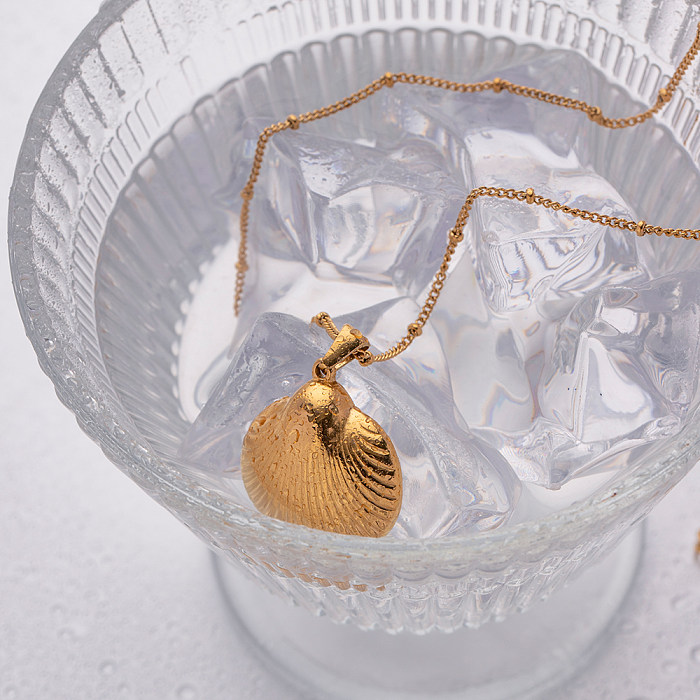 Collier pendentif plaqué or 18 carats en acier inoxydable avec coquille de style IG