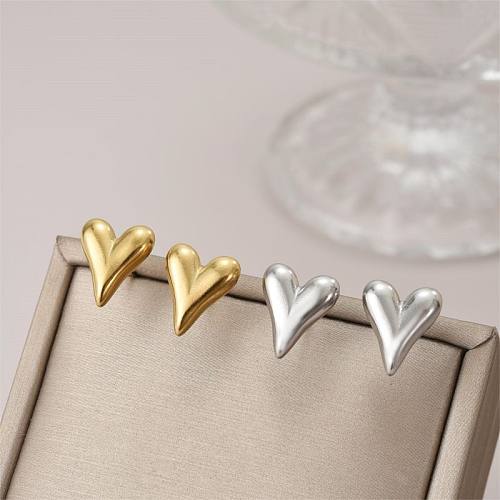 1 par de pendientes chapados en oro de 18 quilates de acero inoxidable pulido con forma de corazón romántico elegante estilo IG