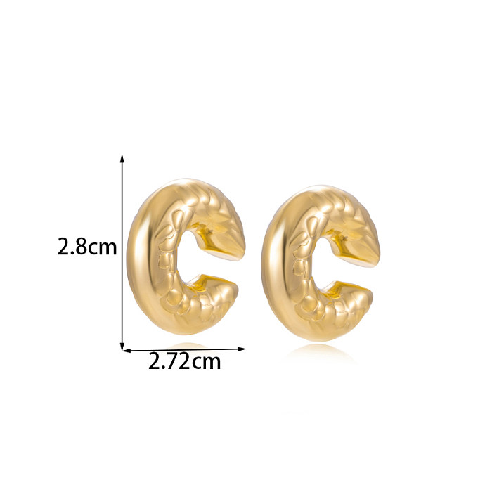 1 par de algemas de orelha banhadas a ouro 18K, estilo simples, formato C, cor sólida