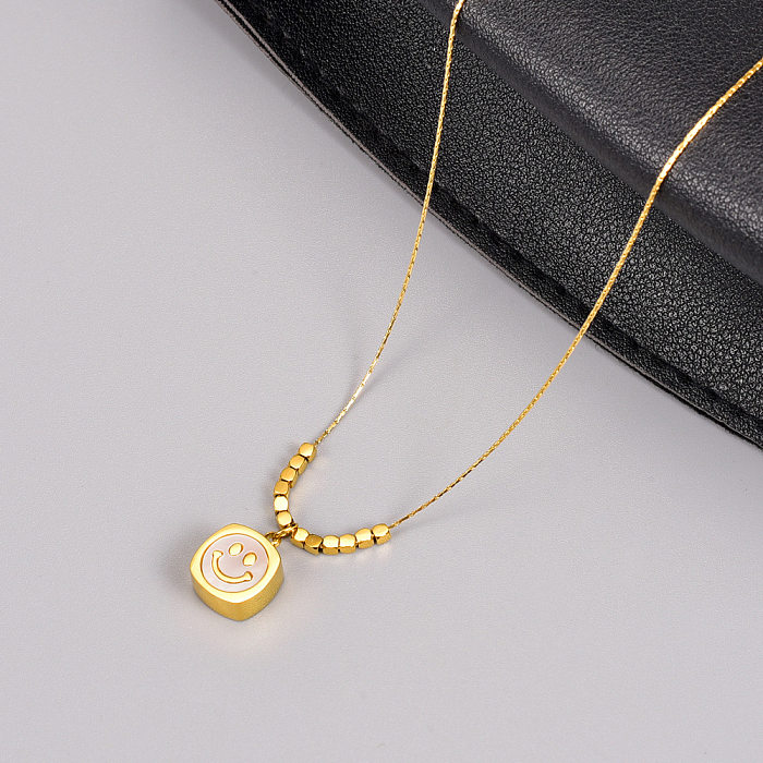 Fashion Smiley Face Stainless Steel Gold Plated Shell Pendant Necklace