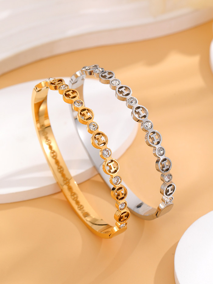 Bracelet plaqué or 18 carats avec incrustation de strass en acier titane avec lettre de style simple et élégant