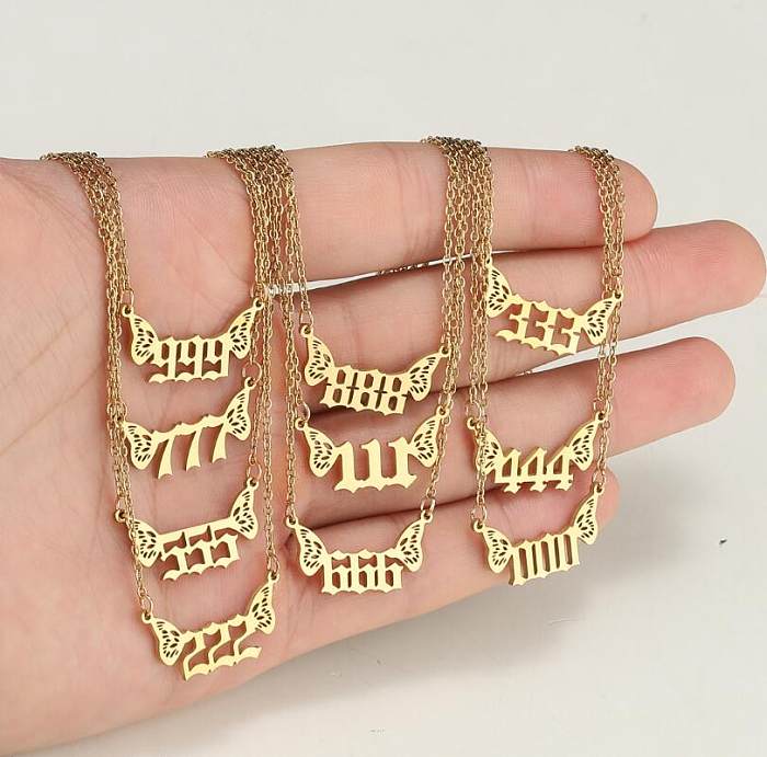 Collier pendentif plaqué or 18 carats en acier inoxydable avec numéro de style simple