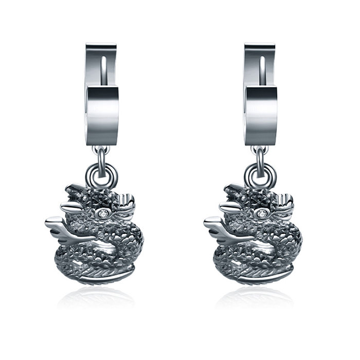 Fashion Dragon Stainless Steel Dangling Earrings Inlay Rhinestones Stainless Steel  Earrings 1 Piece