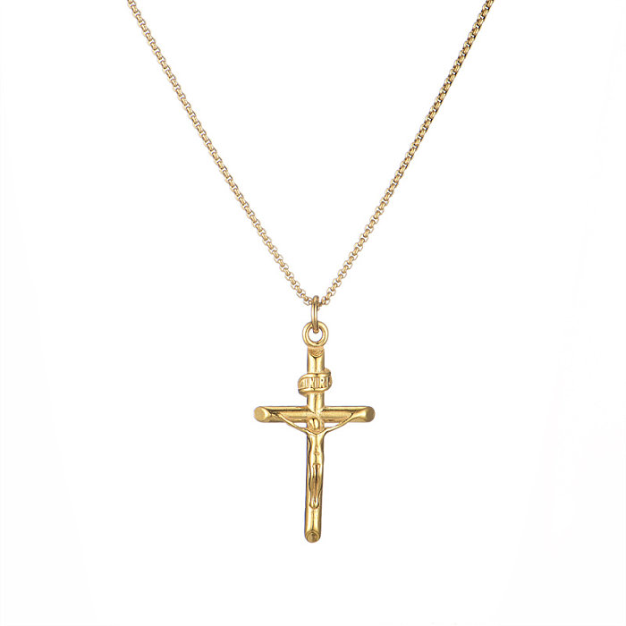 Estilo simples estilo clássico cruz aço inoxidável polimento chapeamento banhado a ouro pingente colar