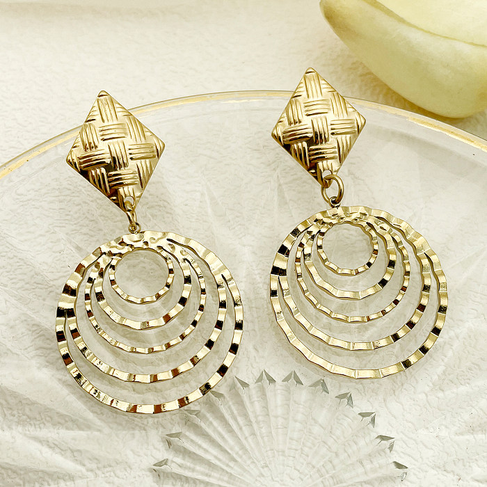 1 Paar moderne Kreis-Rhombus-Ohrringe mit Edelstahlbeschichtung und 14-Karat-Vergoldung