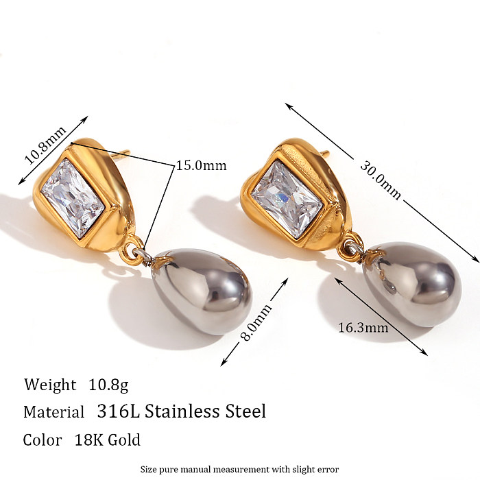 1 Pair Vintage Style Simple Style Classic Style Geometric Plating Inlay Stainless Steel  Zircon 18K Gold Plated Drop Earrings