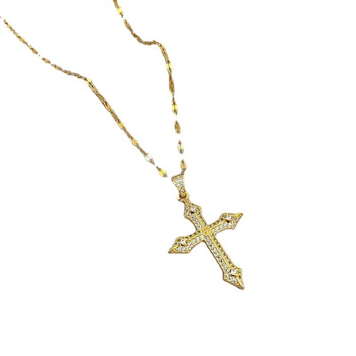 Fashion Cross Snake Stainless Steel Inlay Zircon Pendant Necklace 1 Piece