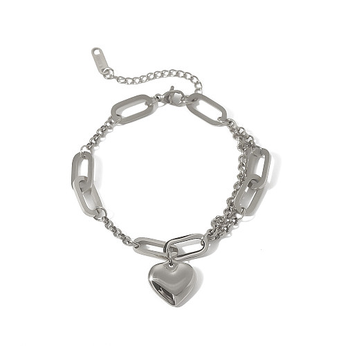 Bracelets plaqués or 18 carats en acier inoxydable en forme de cœur, style hip-hop décontracté, vente en gros