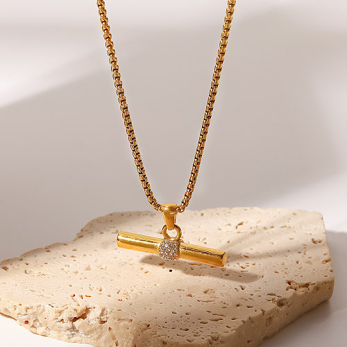 Collier pendentif géométrique en acier inoxydable, plaqué or, diamant artificiel, colliers en acier inoxydable