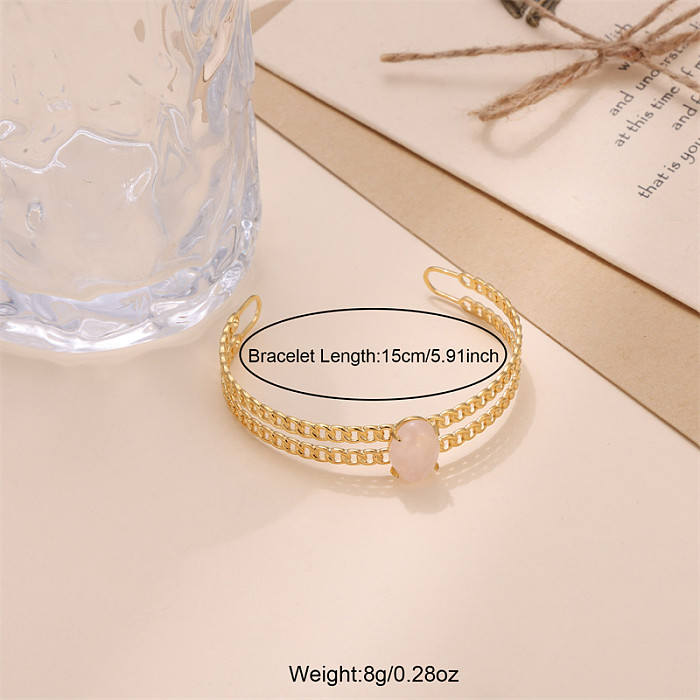 Bracelet plaqué or 18 carats en pierre naturelle avec incrustation géométrique en acier inoxydable pour dame élégante
