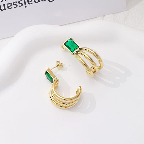 Retro Geometric Stainless Steel Drop Earrings Inlay Zircon Stainless Steel  Earrings 1 Pair