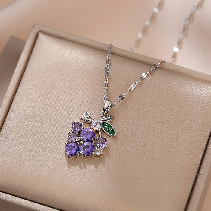 INS Style Modern Style Grape Stainless Steel Inlay Zircon Pendant Necklace