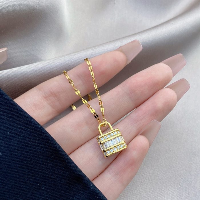 Simple Style Bow Knot Stainless Steel Copper Inlay Rhinestones Pendant Necklace