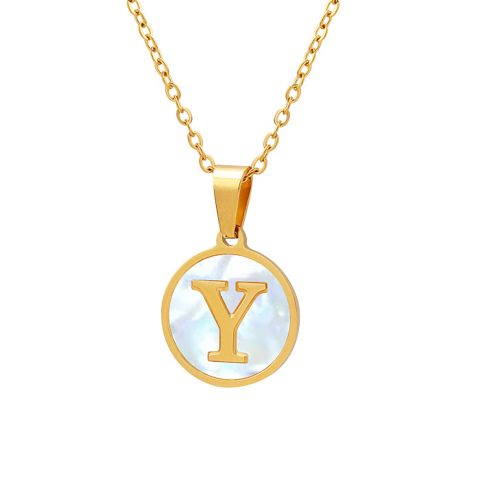 INS Style Simple Style Letter Stainless Steel Plating Inlay Shell 18K Gold Plated Pendant Necklace