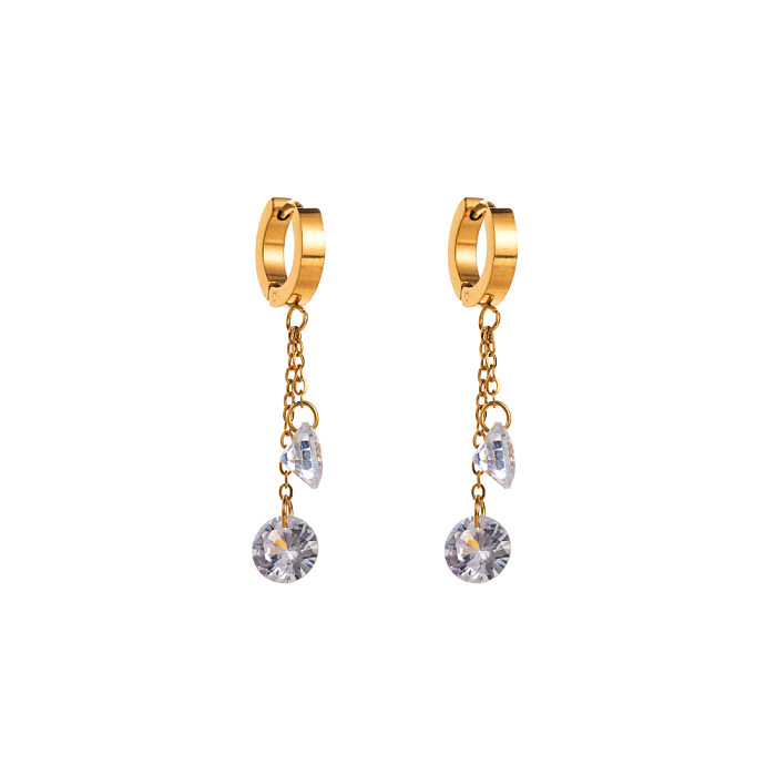 1 par de pendientes colgantes chapados en oro con diamantes de imitación de acero inoxidable con incrustaciones en forma de corazón ovalados redondos elegantes para mujer