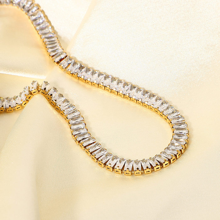 Quadratische vergoldete Halskette mit kubischem Zirkon aus Edelstahl. Großhandel mit Schmuck
