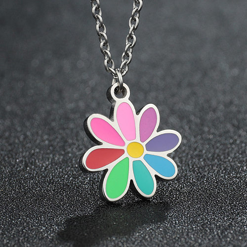 Koreanischer beliebter Schmuck Frühling und Herbst Siebenfarbige kleine Blumen-Edelstahl-Halskette