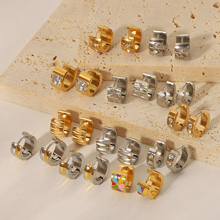 1 Paar schlichte, farbblockierte Inlay-Ohrringe aus Edelstahl mit Strasssteinen und 18-Karat-Vergoldung