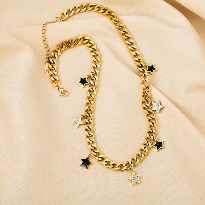 Simple Style Star Stainless Steel Plating Inlay Zircon 18K Gold Plated Necklace