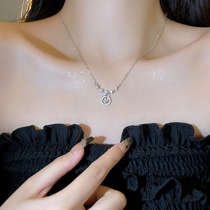 Simple Style Heart Shape Bow Knot Stainless Steel Inlay Zircon Pendant Necklace