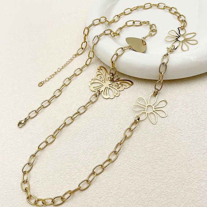Collar chapado en oro de acero inoxidable con mariposa de estilo vintage