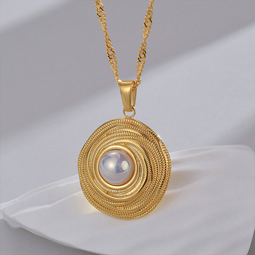 Simple Style Round Stainless Steel  18K Gold Plated Pearl Pendant Necklace In Bulk