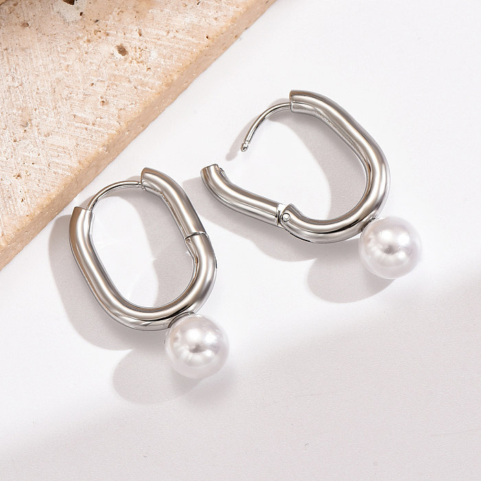 1 Pair Elegant Vintage Style U Shape Polishing Plating Inlay Stainless Steel  Artificial Pearls 14K Gold Plated Earrings