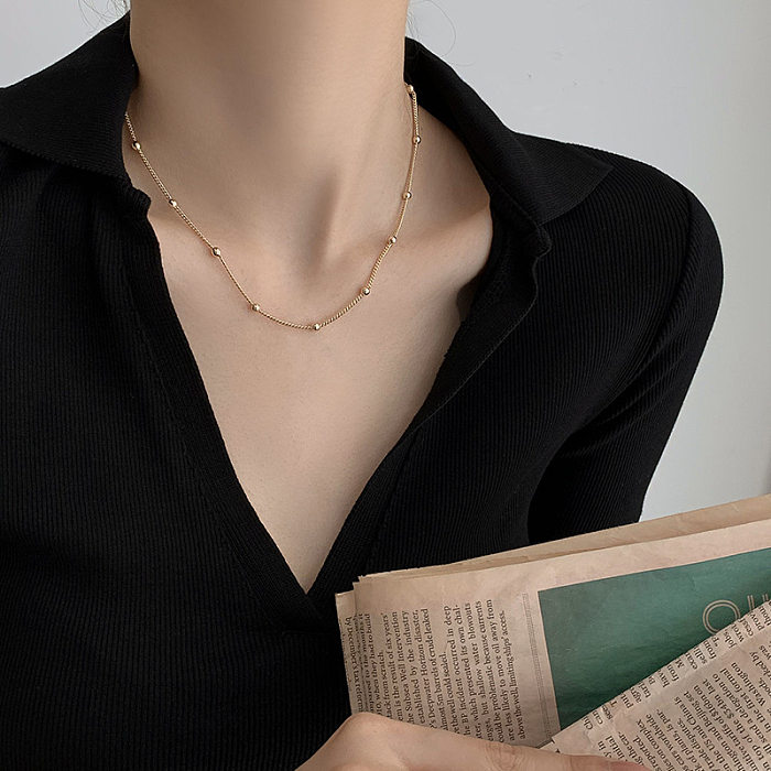 Collier de perles Simple petite boule, chaîne de clavicule en acier inoxydable à la mode