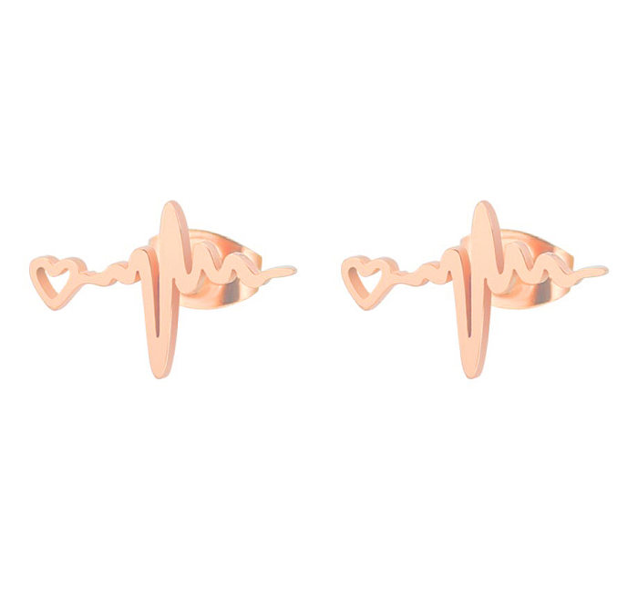 Boucles d'oreilles en acier inoxydable pour femmes, Style Simple, électrocardiogramme, sans clous d'oreille incrustés