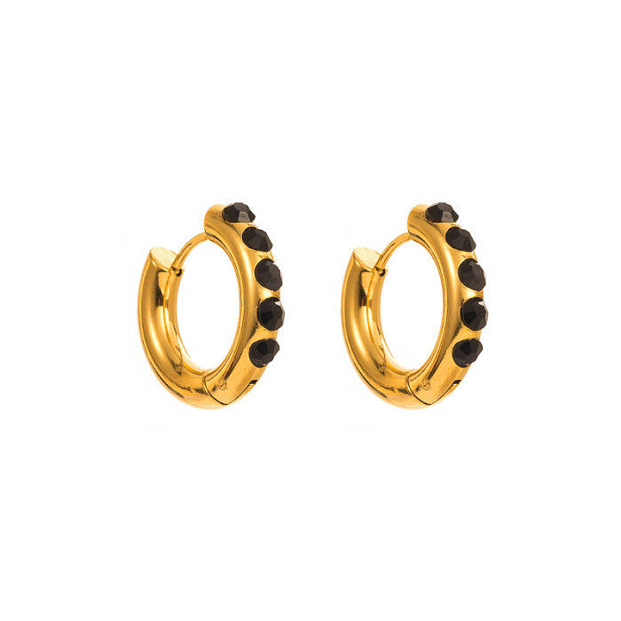 Schlichter geometrischer Stil, vergoldete Strass-Ohrringe aus Edelstahl, 1 Paar