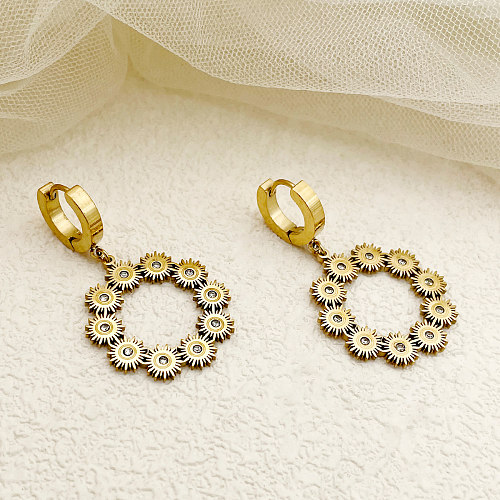 1 par de pendientes colgantes chapados en oro con diamantes de imitación de acero inoxidable con incrustaciones de sol estilo romano Retro