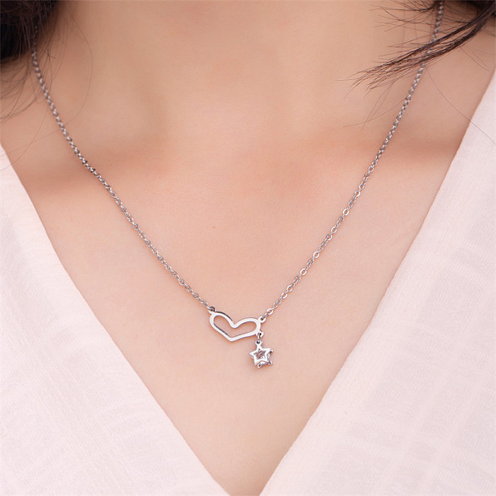 Simple Style Star Heart Shape Stainless Steel  Plating Pendant Necklace
