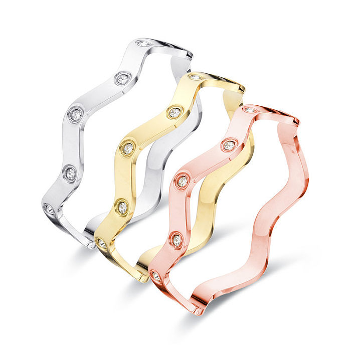 Bracelet en zircon incrusté d'acier inoxydable de couleur unie de style simple